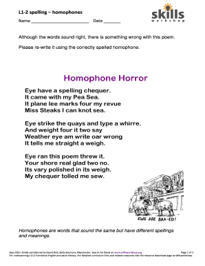 Homophone Poems  Form