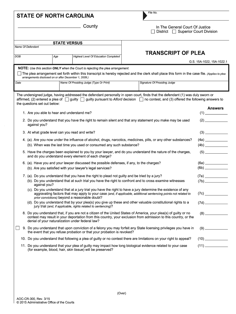 AOC CR 300  the North Carolina Court System  Nccourts  Form