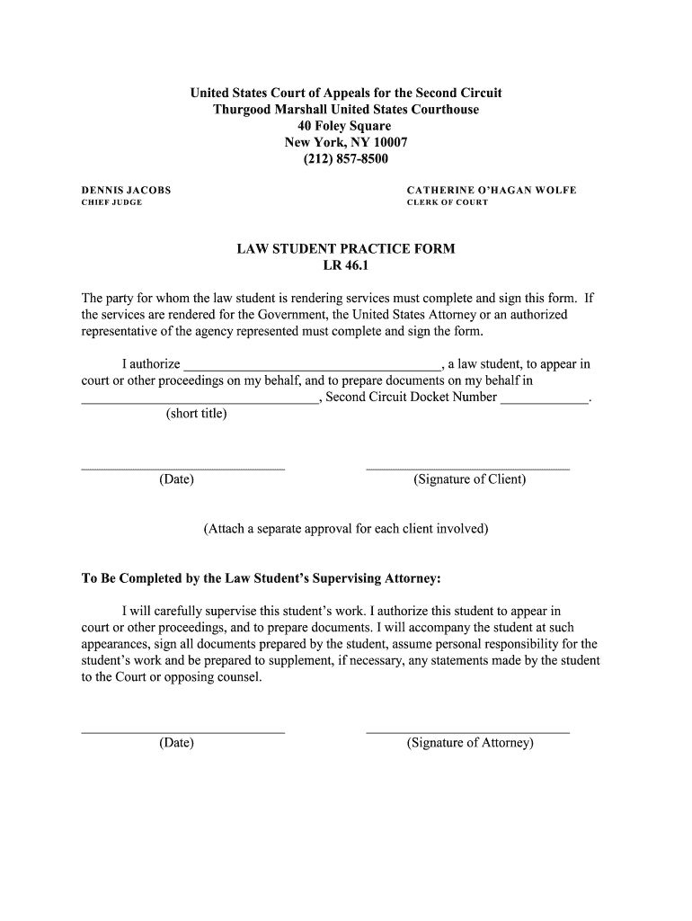 Law Student Practice Form  Court of Appeals  2nd Circuit  Ca2 Uscourts