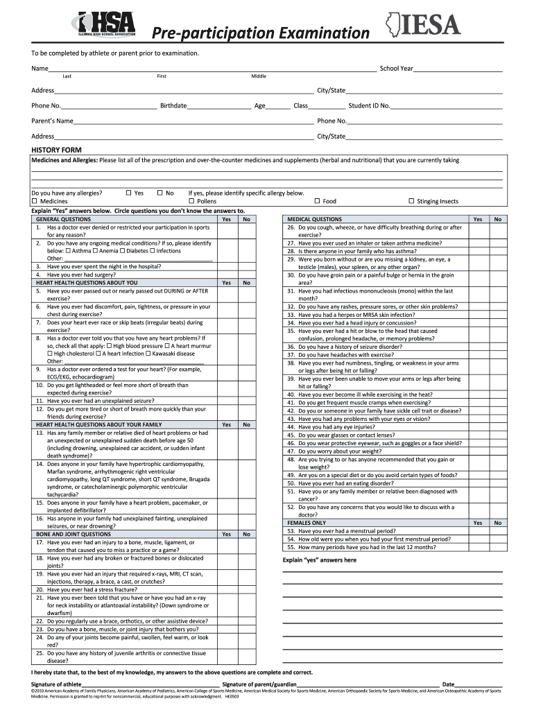 Illinois Sports Physical Form