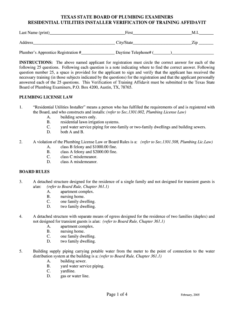 Residential Utilities Installer  Form