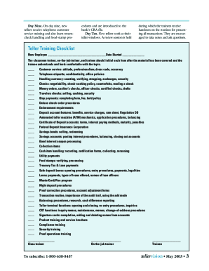 Teller Training Checklist  Form