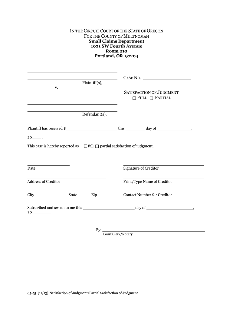  Satisfaction of Judgment Form Oregon 2013-2024