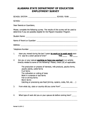 ALABAMA STATE DEPARTMENT of EDUCATION EMPLOYMENT SURVEY  Form