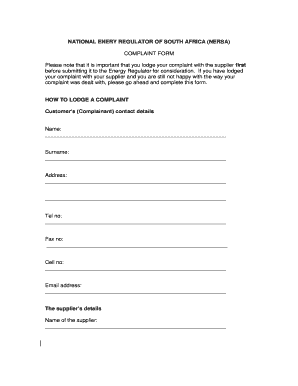 Nersa Complaints  Form