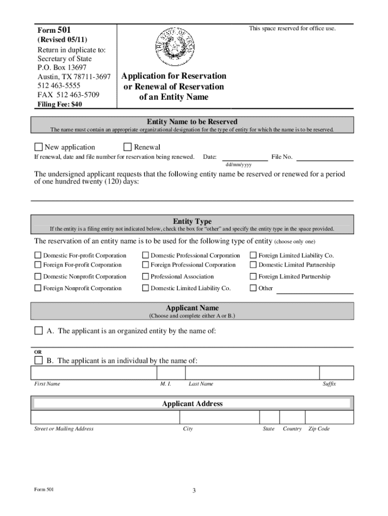 Form 501 Texas