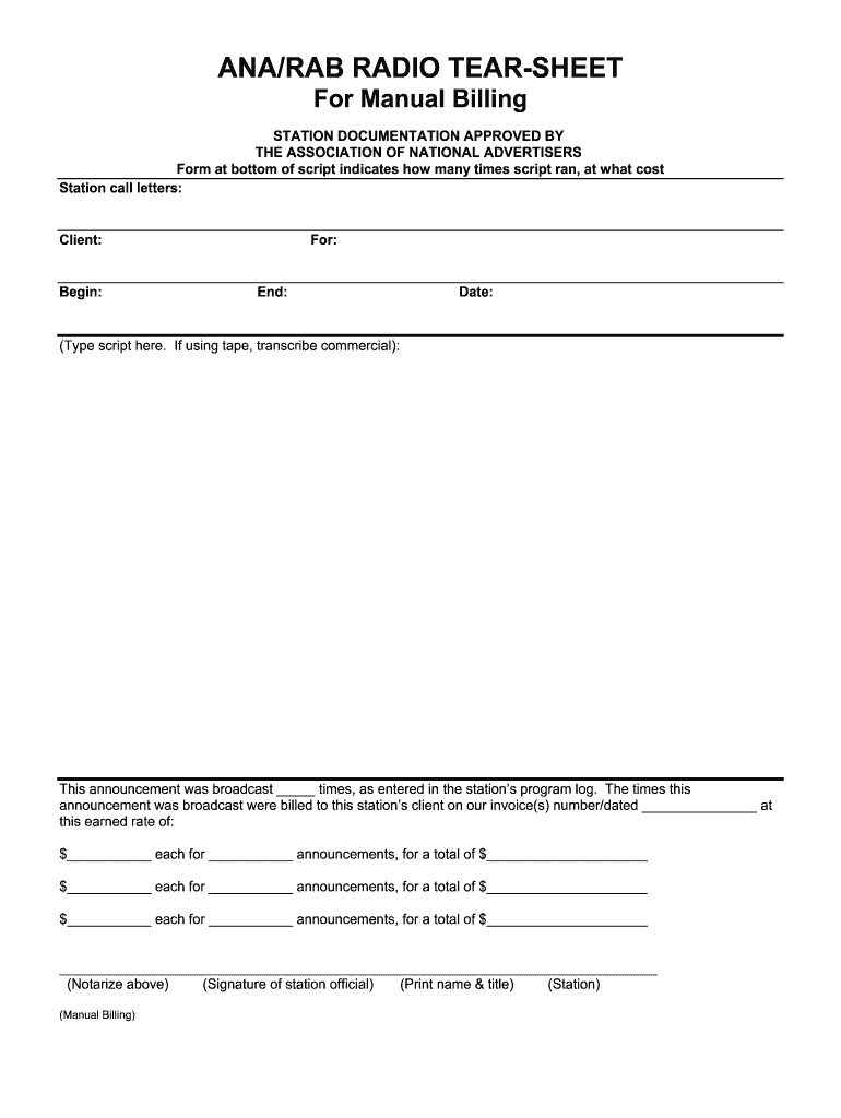 ANARAB RADIO TEAR SHEET for Manual Billing  RABcom  Form