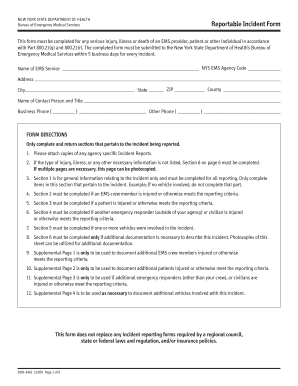  DOH 4461 Reportable Incident Form New York State Department 2009