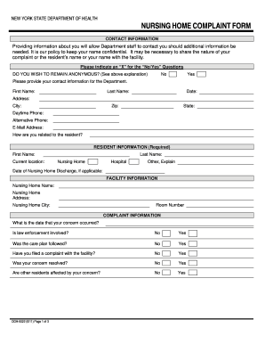 Nursing Home Compleaint Form DOH 5022 New York State