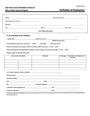 Verification of Employment New York State Department of Health  Form