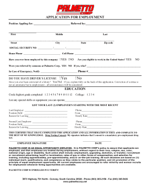 Download Our Employee Application Palmetto Corp Palmettocorp  Form