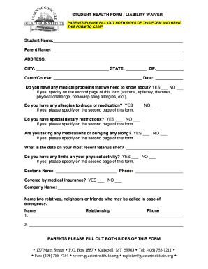 Camp Waiver Template  Form