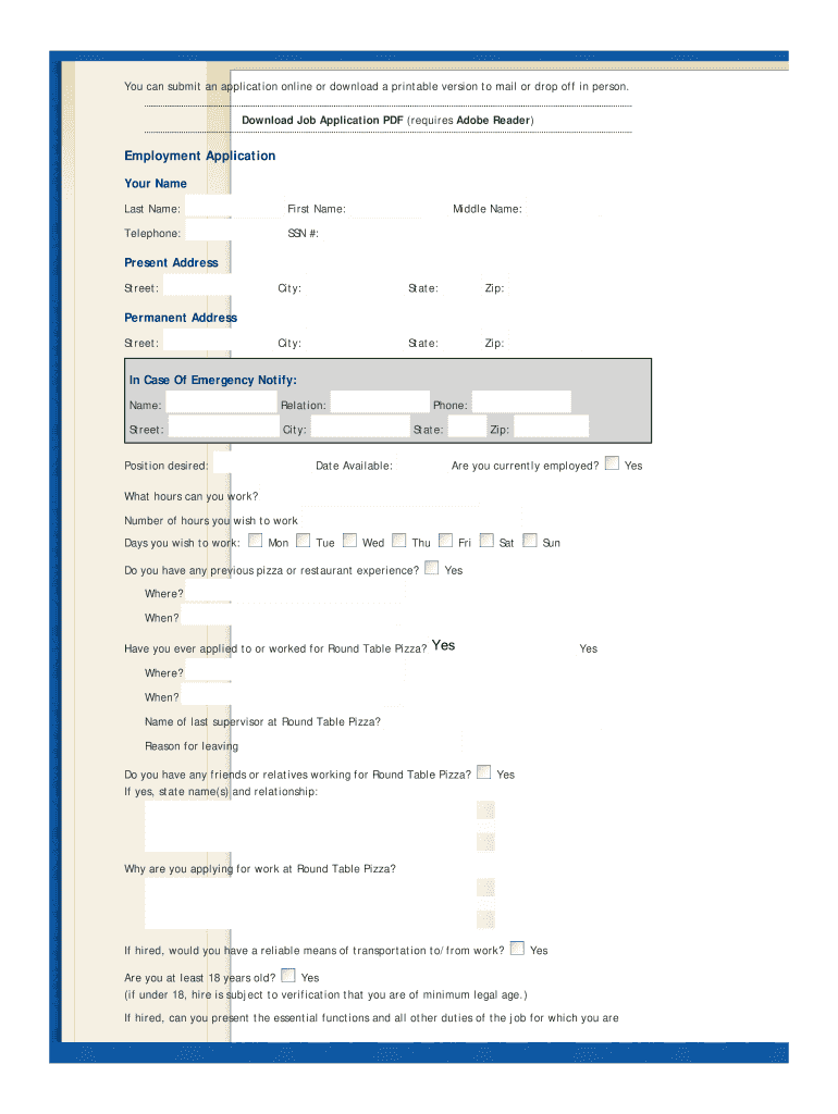 Round Table Application  Form
