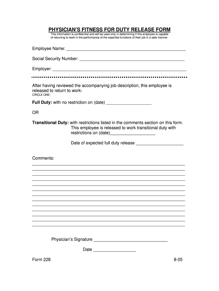  Us Medical Fit for Duty Form 2005-2024