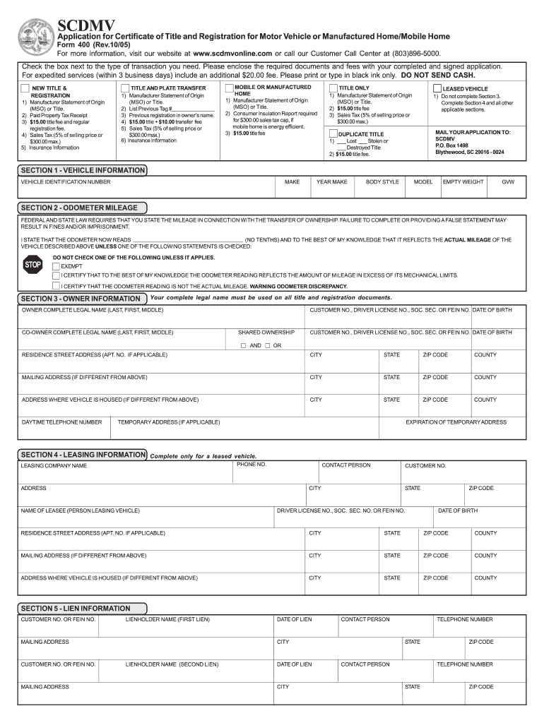  South Carolina Dmv Form 400 2010