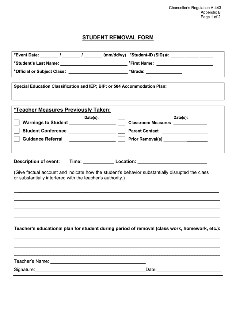Student Removal  Form