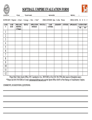 Softball Evaluation Form PDF