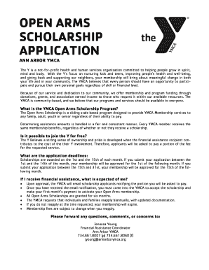 OPEN ARMS SCHOLARSHIP APPLICATION Ann Arbor YMCA Annarborymca  Form