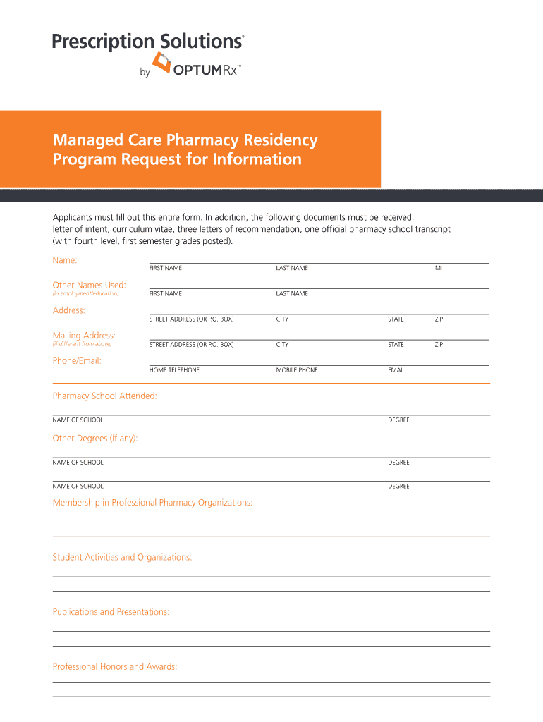 Optumrx Pharmacy Residency  Form