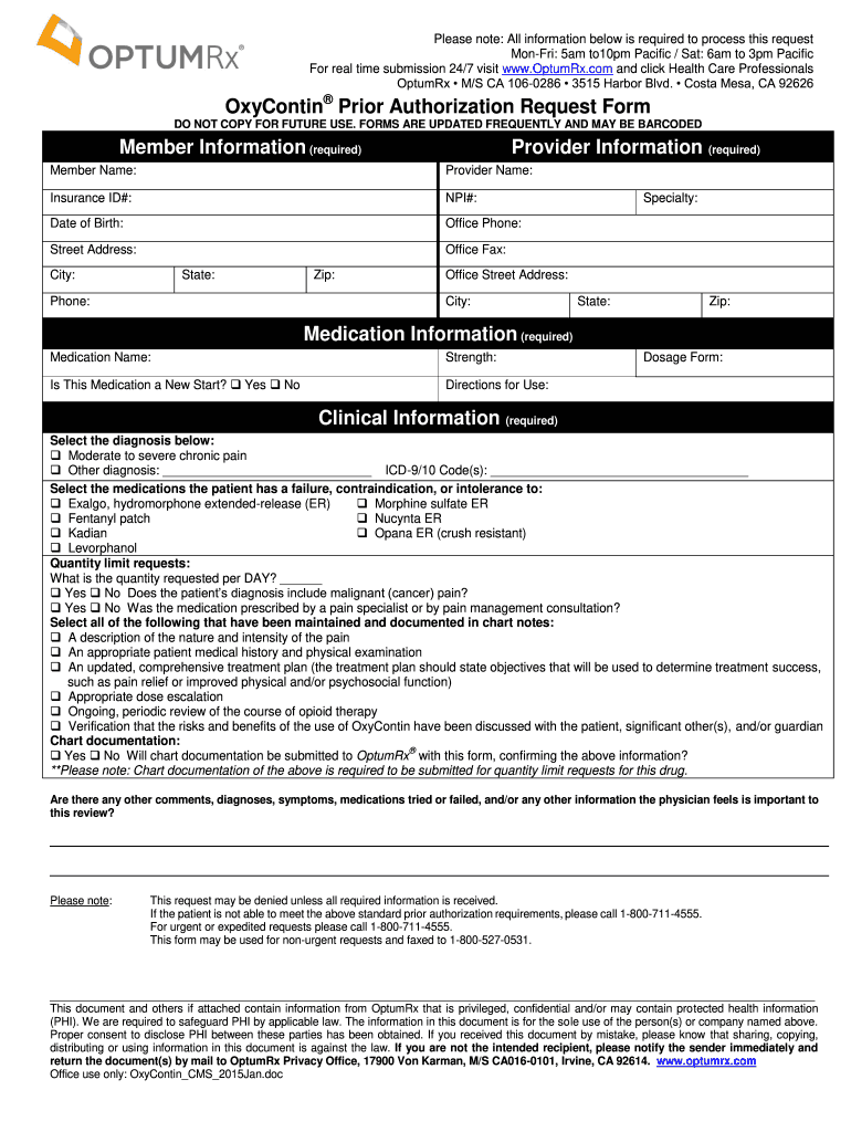  Prior Authorization Request Form Member    OptumRx 2015-2024