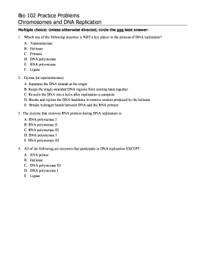 Bio 102 Practice Problems Chromosomes and DNA Replication Depts Noctrl  Form