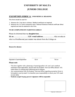 Exemption Form Jc