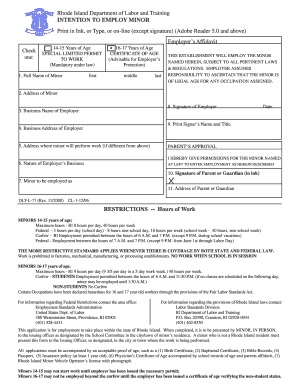 Intention to Employ Minor Ri  Form