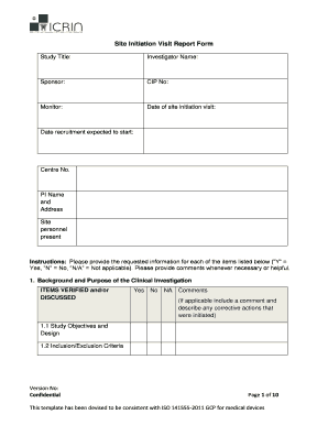 Site Initiation Visit Checklist Template  Form