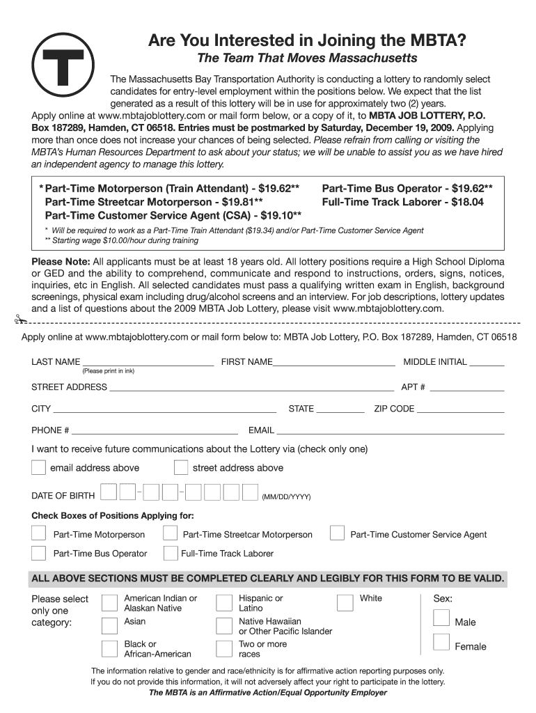 Mbta Job Lottery  Form