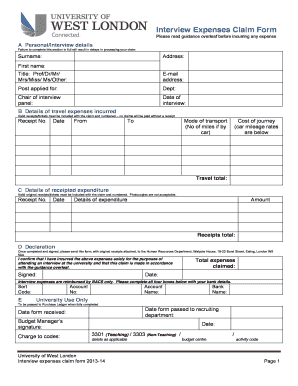 Interview Expenses Claim Form University of West London