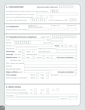 Potchefstroom University Distance Learning Courses  Form