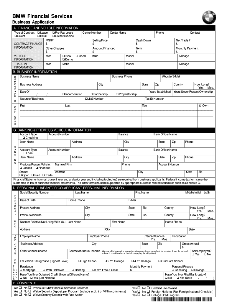  Finance Application Form 2002