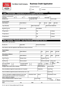 Ford Business Credit Application PDF  Form