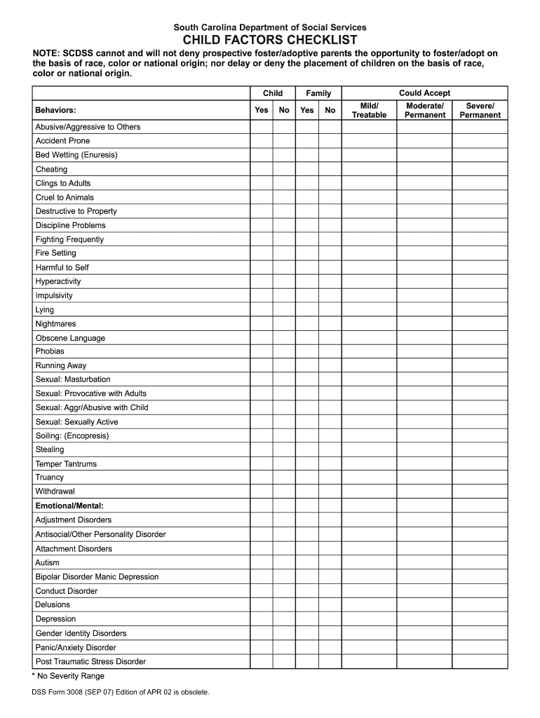 Dss Child Checklist  Form