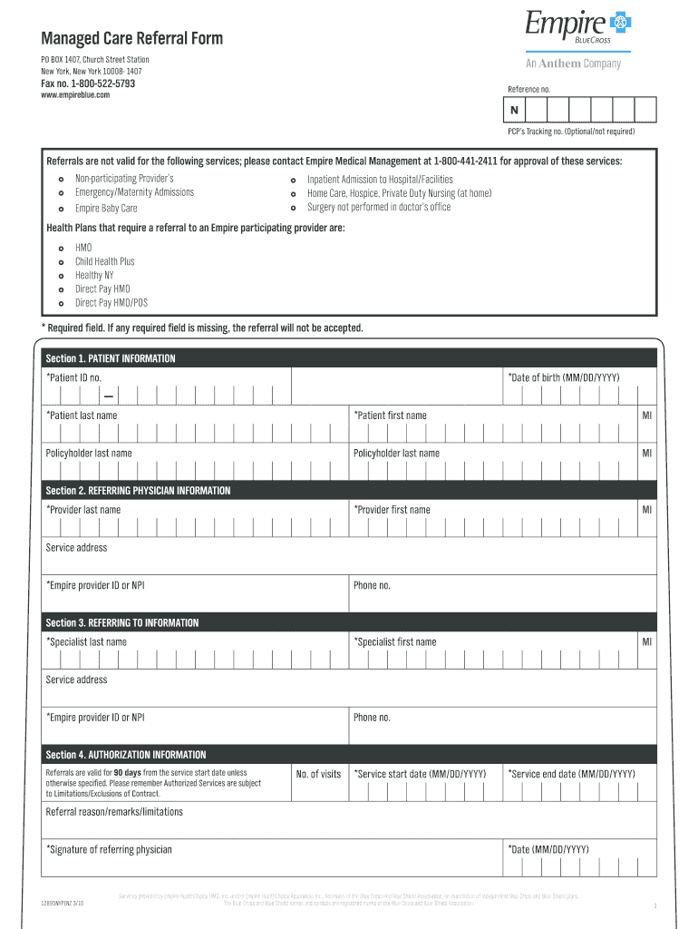 Managed Care Referral Form Bcbs