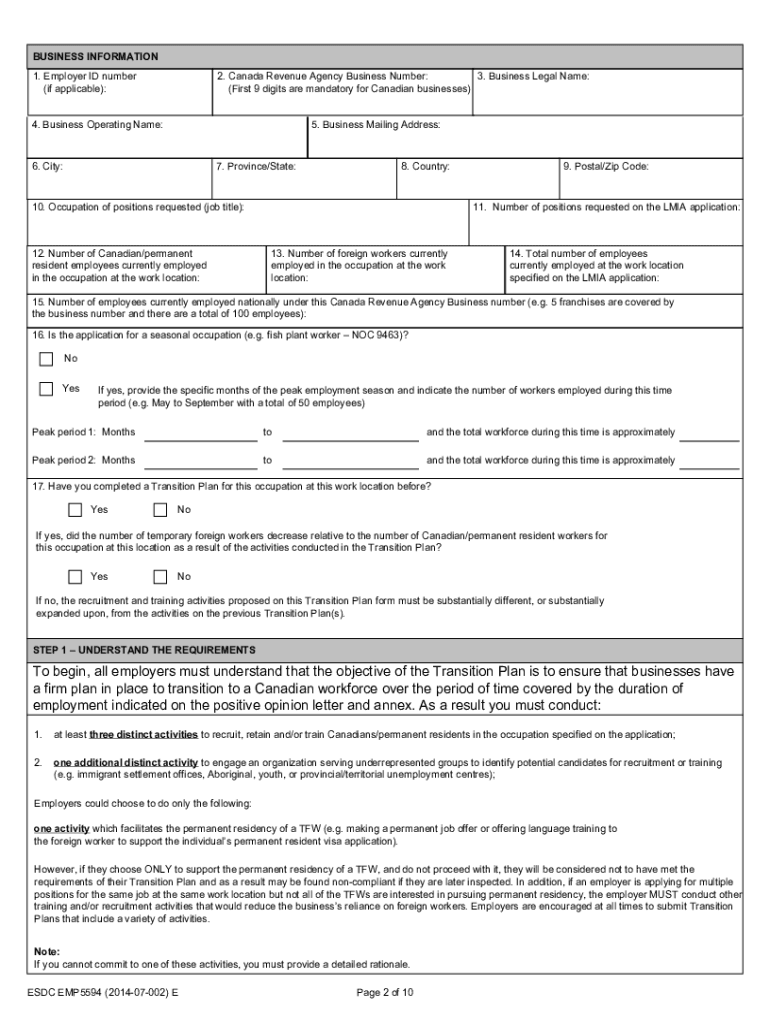 Sample Transition Plan for Lmia Application  Form