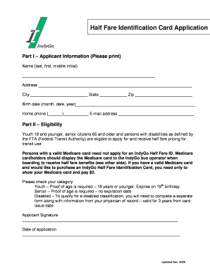 Indygo Half Fare Application  Form