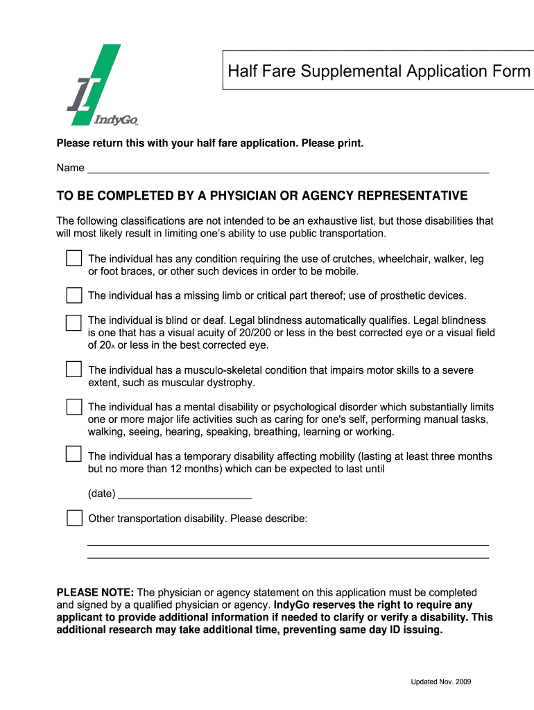  Half Fare Application 2009-2024