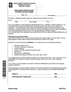  Patients on Discharge Instructions Oregon Health Bb Ohsu 2003-2024