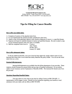 Conseco Cancer Claim Form Combined Benefits Group, Inc