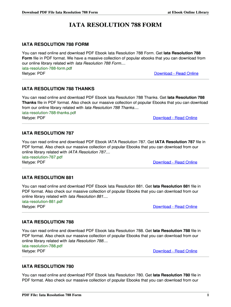 Iata Resolution 788  Form