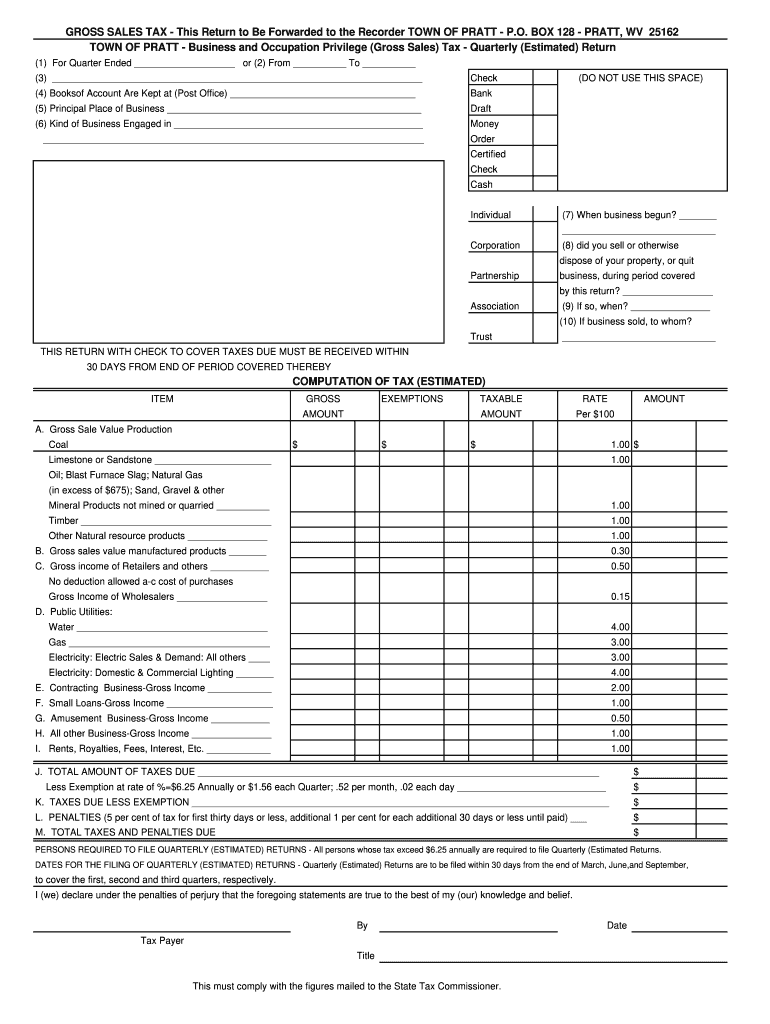 B&O Tax Form  Town of Pratt