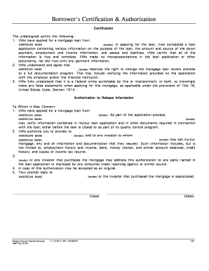 Borrower&amp;#39;s Certification &amp; Authorization American Bank  Form