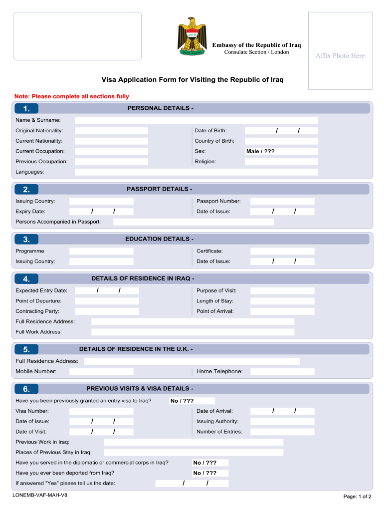 Iraq Visa  Form