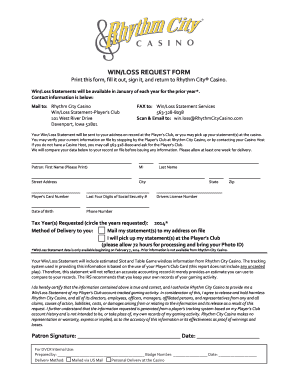 WinLoss Statement Rhythm City Casino  Form