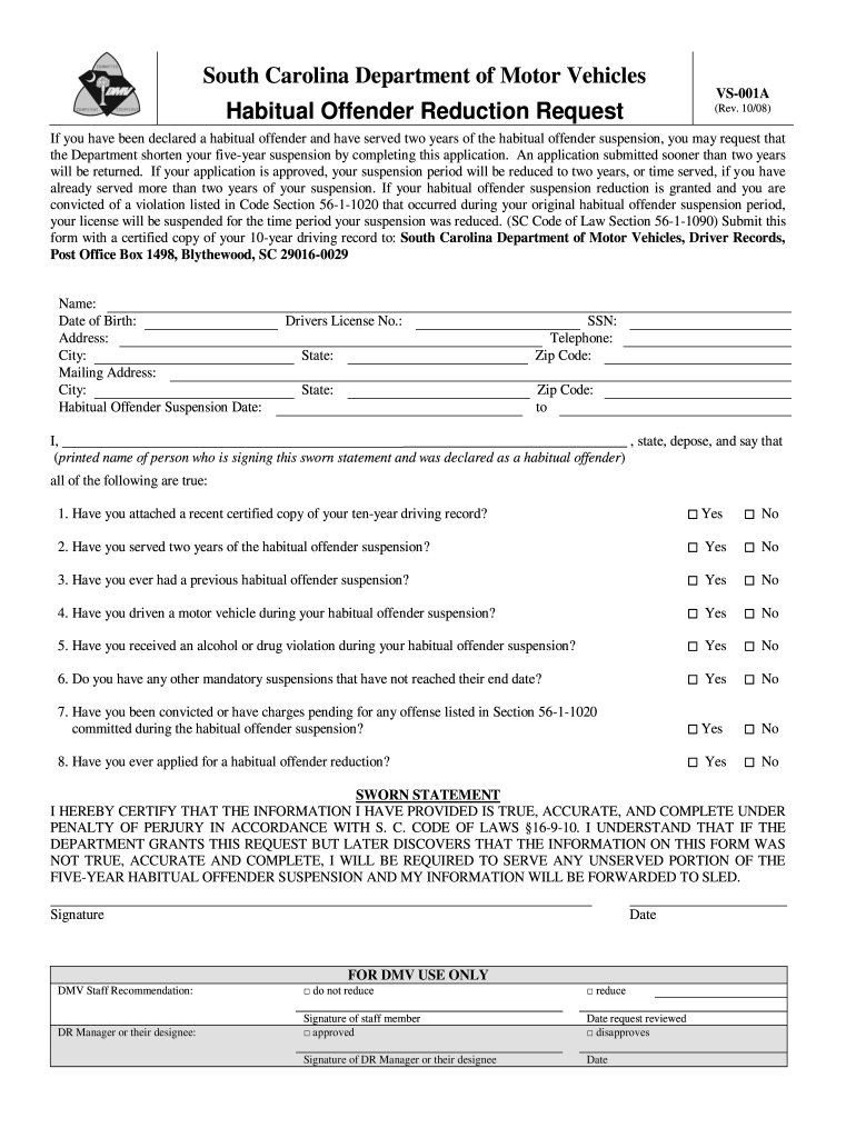 Get and Sign Sc Habitual Offender Form 