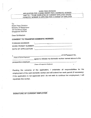 Consent to Transfer Foreign Domestic Worker  Form