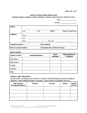DHR CDC 1947 APPLICATION FORM for STAFF Date Searpdc