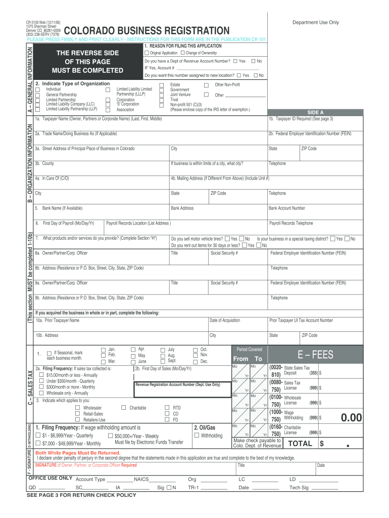  Form CR 100 Colorado Business Registration Ideal Bookkeeping 2006-2024