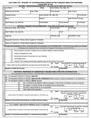 LWC Form 1010 Request of AuthorizationCarrier or Self Summit